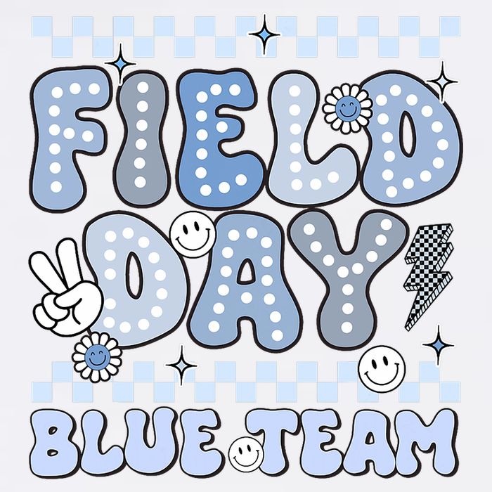 Field Day Blue Team Groovy Smile Face Checkered Students Garment-Dyed Sweatshirt