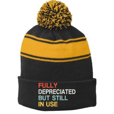 Fully Depreciated But Still In Use Funny Accounting Quote Stripe Pom Pom Beanie