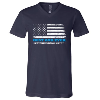 Fathers Day Best Dad Ever With Fathers Day Best Dad Ever With US American Flag V-Neck T-Shirt