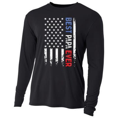 Father's Day Best Papa Ever with US American Flag Cooling Performance Long Sleeve Crew