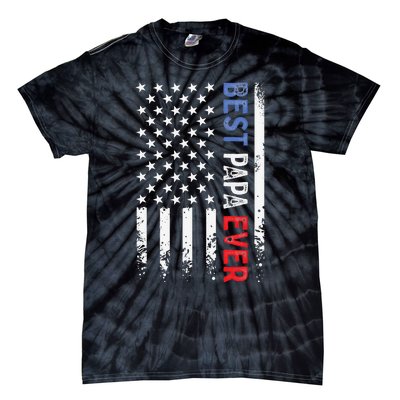 Father's Day Best Papa Ever with US American Flag Tie-Dye T-Shirt