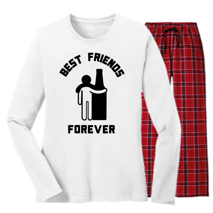 Funny Drinking Best Friend Forever Dad Saying Women's Long Sleeve Flannel Pajama Set 