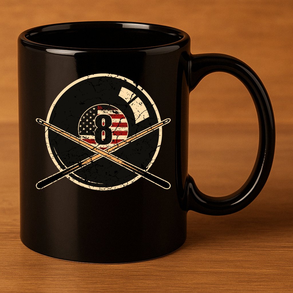 Father's Day Billiards Eight Balls With American Flag Gift For Dad 11oz C Handle Ceramic Mug