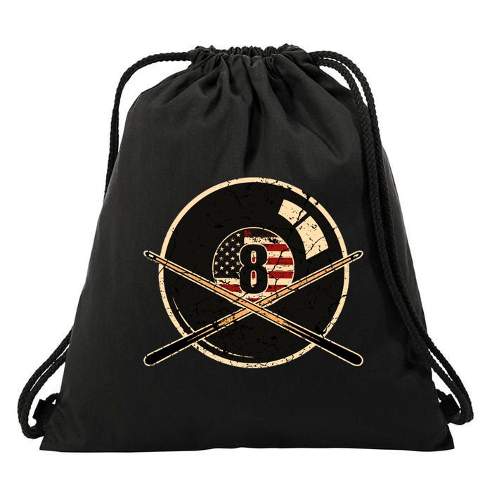 Father's Day Billiards Eight Balls With American Flag Gift For Dad Drawstring Bag