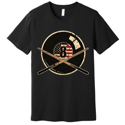 Father's Day Billiards Eight Balls With American Flag Gift For Dad Premium T-Shirt