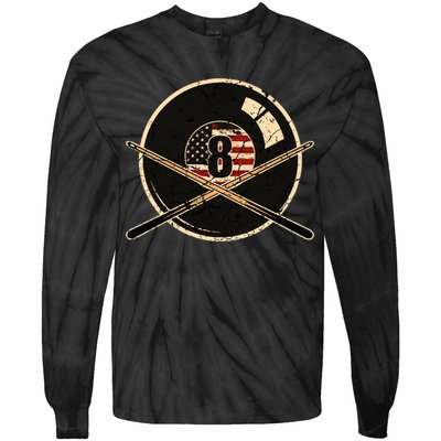 Father's Day Billiards Eight Balls With American Flag Gift For Dad Tie-Dye Long Sleeve Shirt