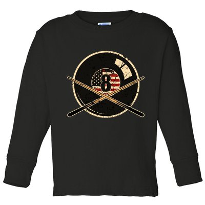 Father's Day Billiards Eight Balls With American Flag Gift For Dad Toddler Long Sleeve Shirt