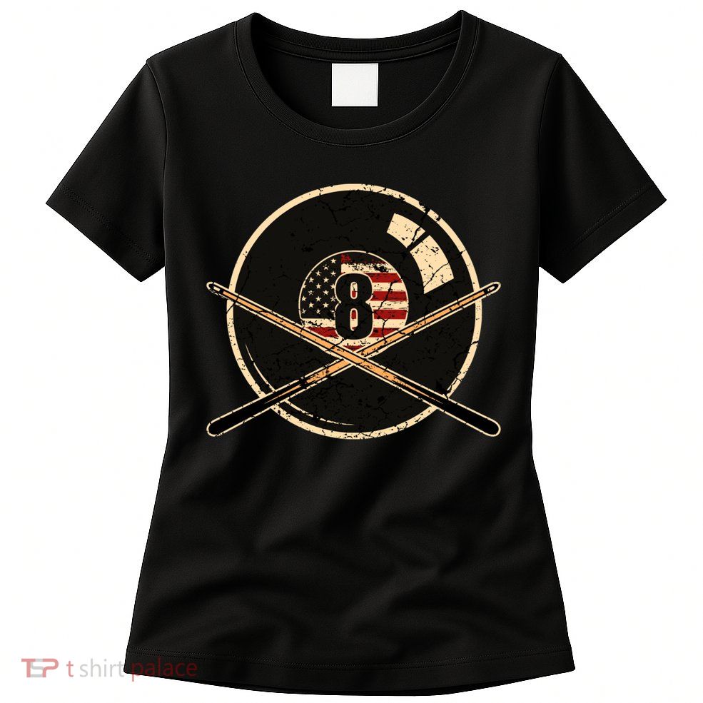 Father's Day Billiards Eight Balls With American Flag Gift For Dad Womens T-Shirt