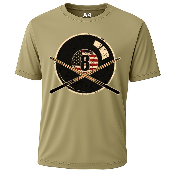Father's Day Billiards Eight Balls With American Flag Gift For Dad Cooling Performance Crew T-Shirt