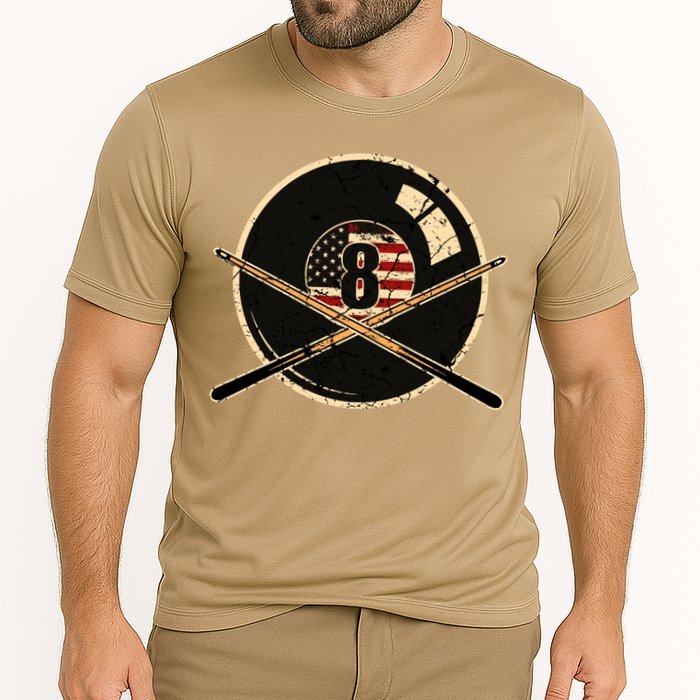 Father's Day Billiards Eight Balls With American Flag Gift For Dad Cooling Performance Crew T-Shirt