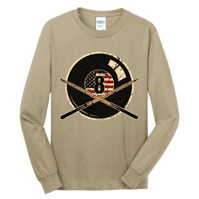 Father's Day Billiards Eight Balls With American Flag Gift For Dad Tall Long Sleeve T-Shirt