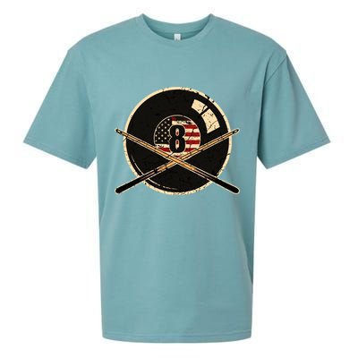 Father's Day Billiards Eight Balls With American Flag Gift For Dad Sueded Cloud Jersey T-Shirt