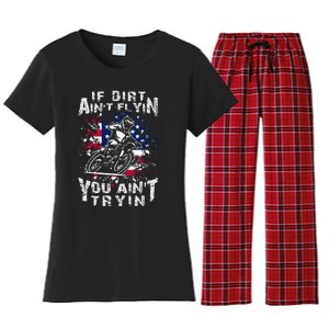 Funny Dirt Bike Riding US Flag MX Motocross Rider Supercross Women's Flannel Pajama Set