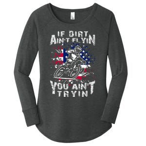 Funny Dirt Bike Riding US Flag MX Motocross Rider Supercross Women's Perfect Tri Tunic Long Sleeve Shirt