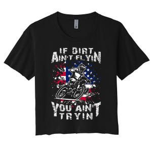 Funny Dirt Bike Riding US Flag MX Motocross Rider Supercross Women's Crop Top Tee