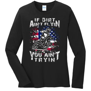 Funny Dirt Bike Riding US Flag MX Motocross Rider Supercross Ladies Long Sleeve Shirt