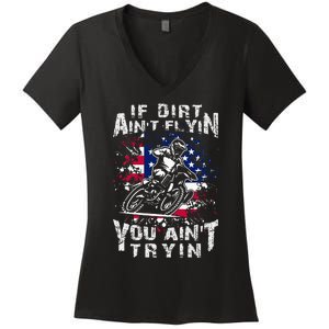 Funny Dirt Bike Riding US Flag MX Motocross Rider Supercross Women's V-Neck T-Shirt