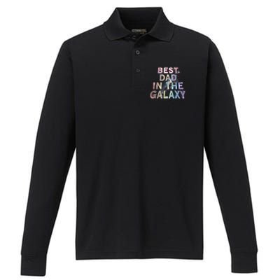 Fathers Day Best Dad In The Galaxy Rainbow Cute Gift Performance Long Sleeve Polo