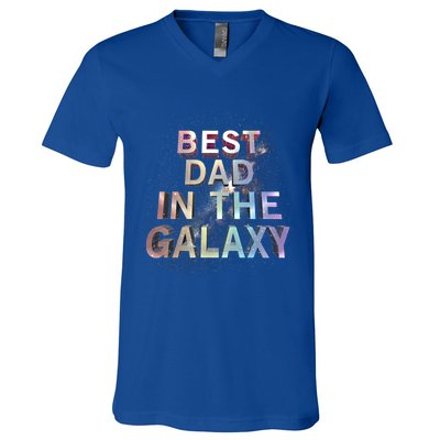 Fathers Day Best Dad In The Galaxy Rainbow Cute Gift V-Neck T-Shirt