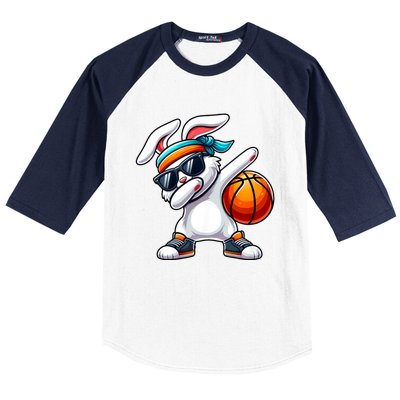 Funny Dabbing Bunny Playing Basketball Easter Day Baseball Sleeve Shirt