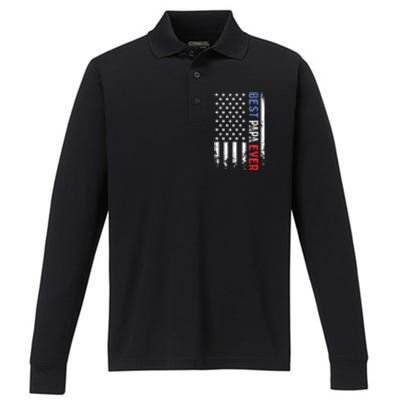 Father's Day Best Papa Ever with US American Flag Performance Long Sleeve Polo