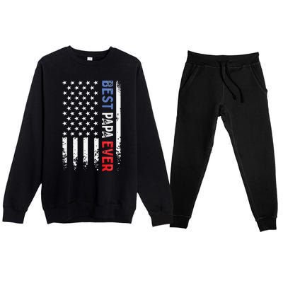 Father's Day Best Papa Ever with US American Flag Premium Crewneck Sweatsuit Set