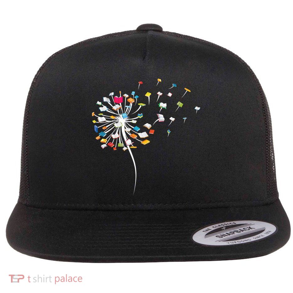 Funny Dandelion Books Gift For Reading Lover Flat Bill Trucker Hat