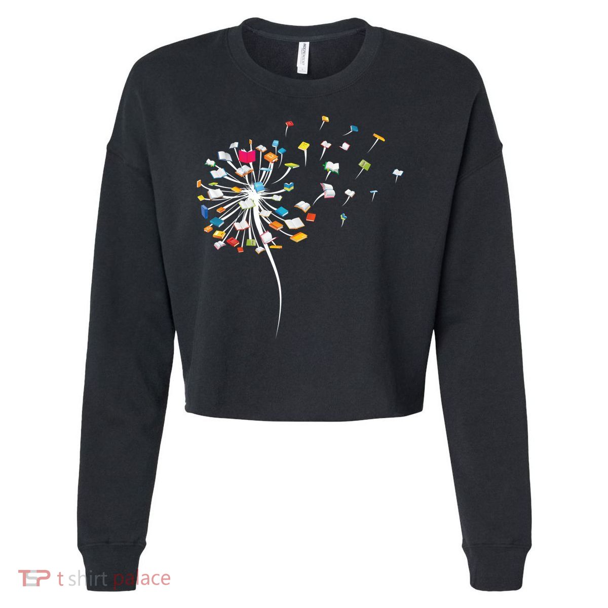 Funny Dandelion Books Gift For Reading Lover Cropped Pullover Crew