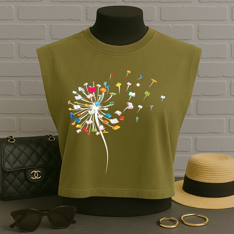 Funny Dandelion Books Gift For Reading Lover Garment-Dyed Women's Muscle Tee