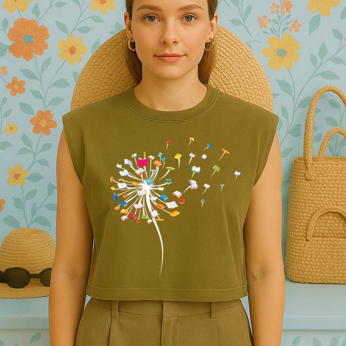 Funny Dandelion Books Gift For Reading Lover Garment-Dyed Women's Muscle Tee
