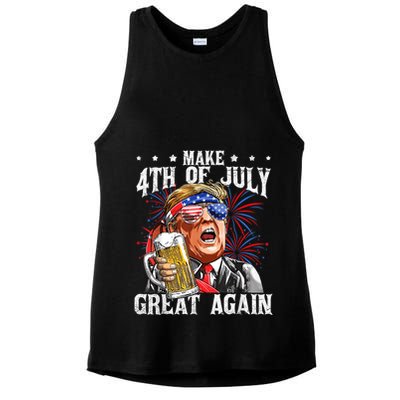 Funny Drinking Beer Team Make 4th Of July Great Again Trump Ladies PosiCharge Tri-Blend Wicking Tank