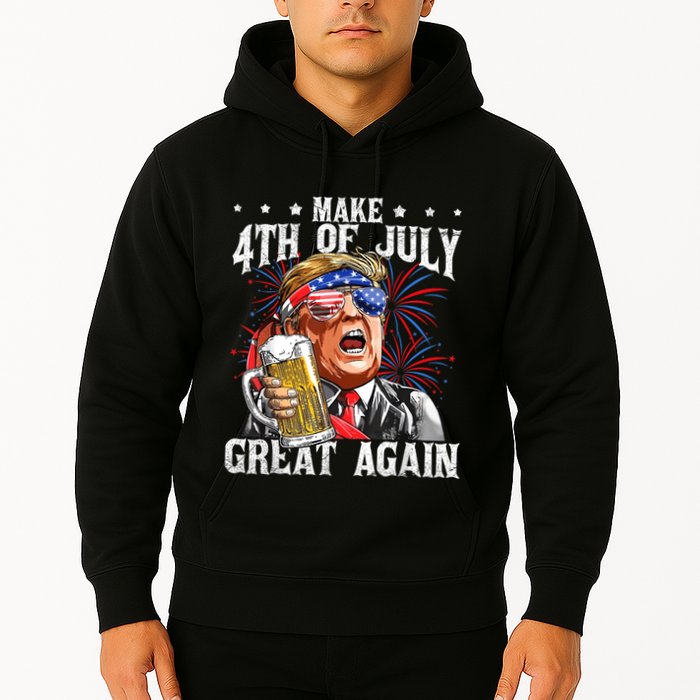 Funny Drinking Beer Team Make 4th Of July Great Again Trump Hoodie