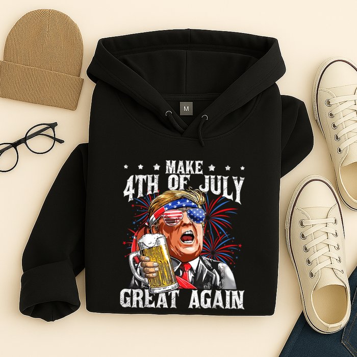 Funny Drinking Beer Team Make 4th Of July Great Again Trump Hoodie
