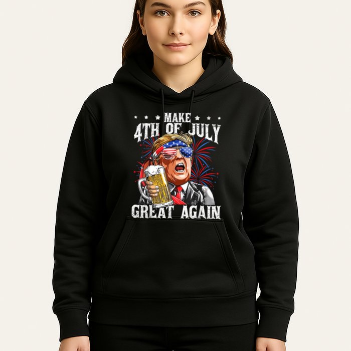 Funny Drinking Beer Team Make 4th Of July Great Again Trump Hoodie