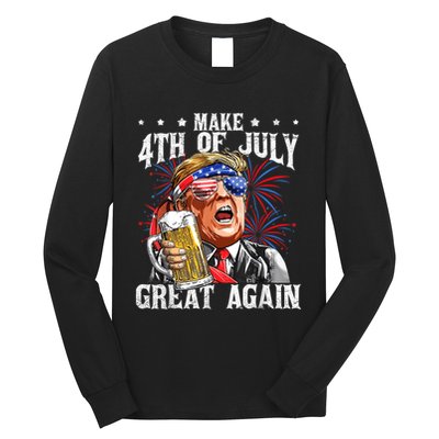 Funny Drinking Beer Team Make 4th Of July Great Again Trump Long Sleeve Shirt