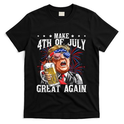 Funny Drinking Beer Team Make 4th Of July Great Again Trump T-Shirt