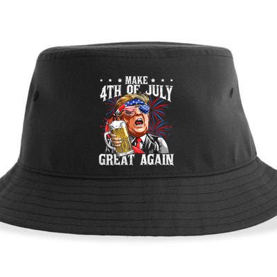 Funny Drinking Beer Team Make 4th Of July Great Again Trump Sustainable Bucket Hat