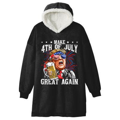 Funny Drinking Beer Team Make 4th Of July Great Again Trump Hooded Wearable Blanket
