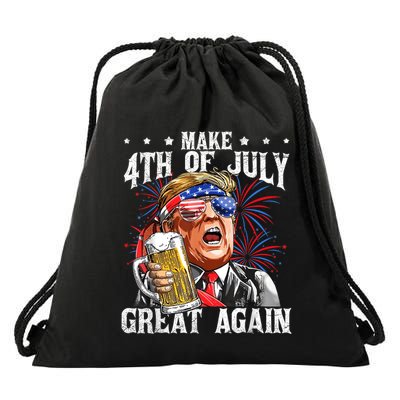 Funny Drinking Beer Team Make 4th Of July Great Again Trump Drawstring Bag