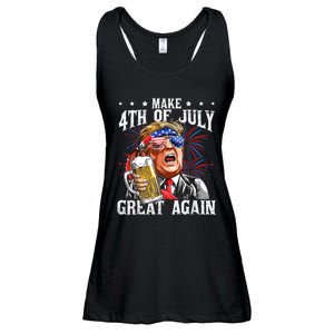 Funny Drinking Beer Team Make 4th Of July Great Again Trump Ladies Essential Flowy Tank