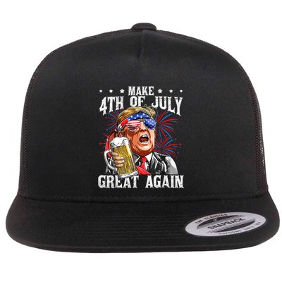 Funny Drinking Beer Team Make 4th Of July Great Again Trump Flatbill Hat