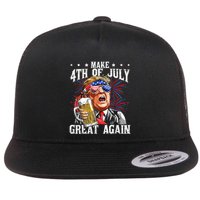 Funny Drinking Beer Team Make 4th Of July Great Again Trump Flat Bill Trucker Hat