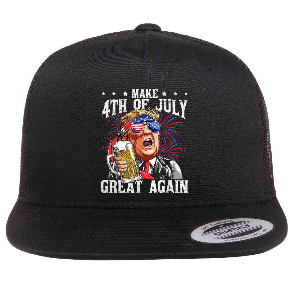 Funny Drinking Beer Team Make 4th Of July Great Again Trump Flat Bill Trucker Hat
