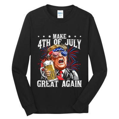 Funny Drinking Beer Team Make 4th Of July Great Again Trump Tall Long Sleeve T-Shirt