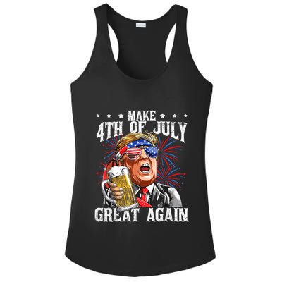 Funny Drinking Beer Team Make 4th Of July Great Again Trump Ladies PosiCharge Competitor Racerback Tank