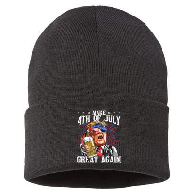 Funny Drinking Beer Team Make 4th Of July Great Again Trump Sustainable Knit Beanie