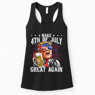 Funny Drinking Beer Team Make 4th Of July Great Again Trump Womens Tank Top