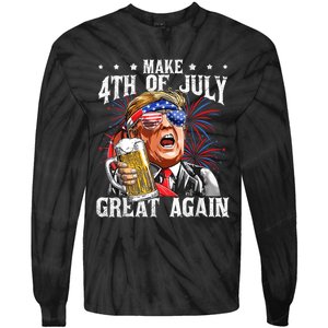 Funny Drinking Beer Team Make 4th Of July Great Again Trump Tie-Dye Long Sleeve Shirt