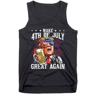 Funny Drinking Beer Team Make 4th Of July Great Again Trump Tank Top