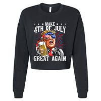 Funny Drinking Beer Team Make 4th Of July Great Again Trump Cropped Pullover Crew